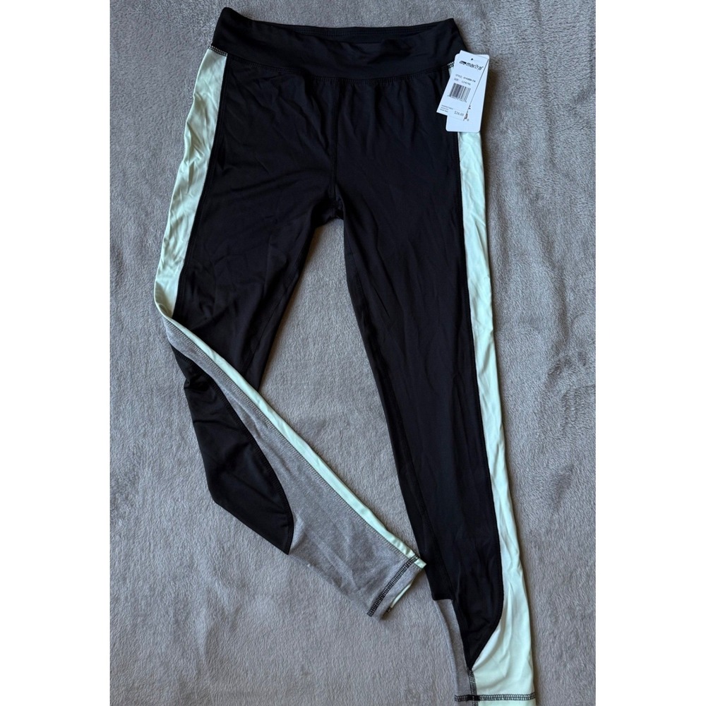 New Marika Girls Colorblock Leggings Black Grey Mint Green Active Size L 14/16
